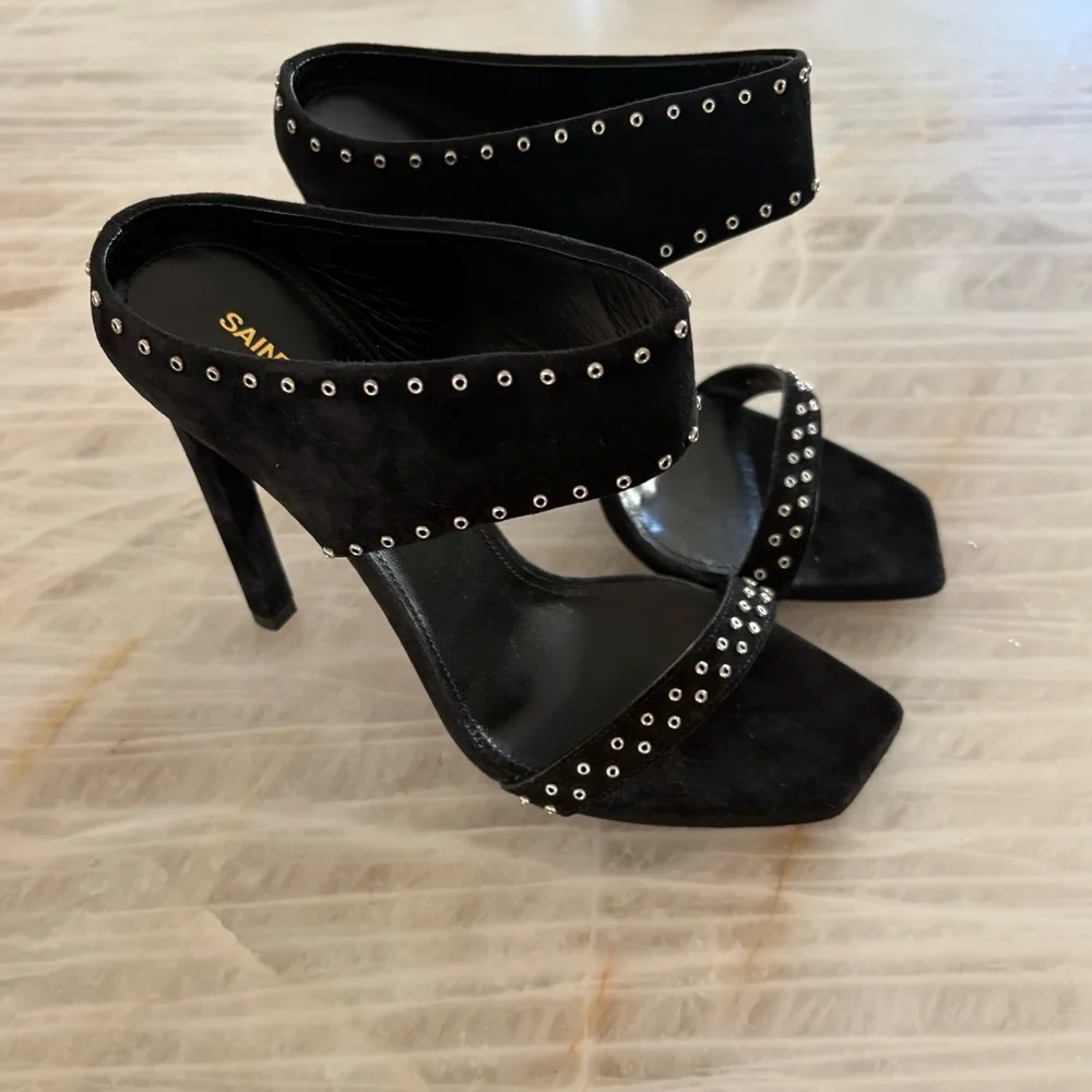 Saint Laurent Black Studded Heels Size 38 - Picture 11 of 15